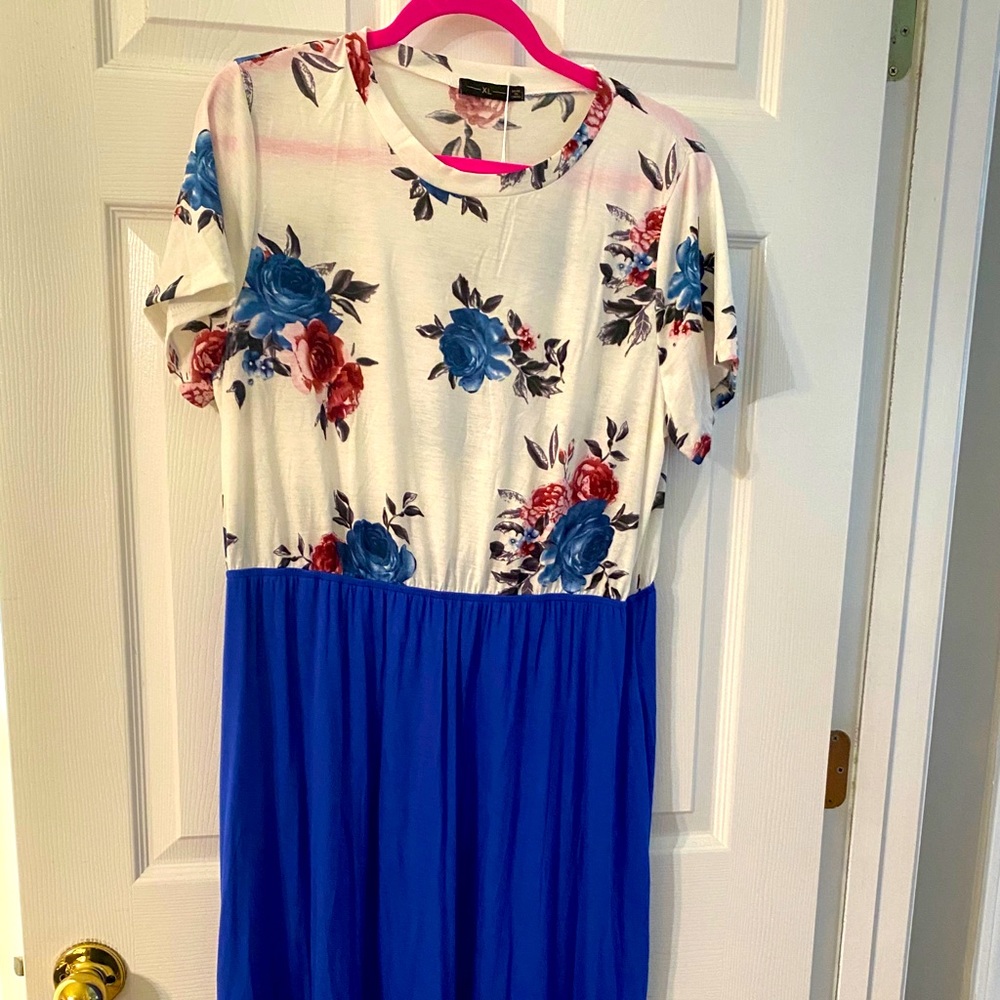 White & Blue Floral Dress